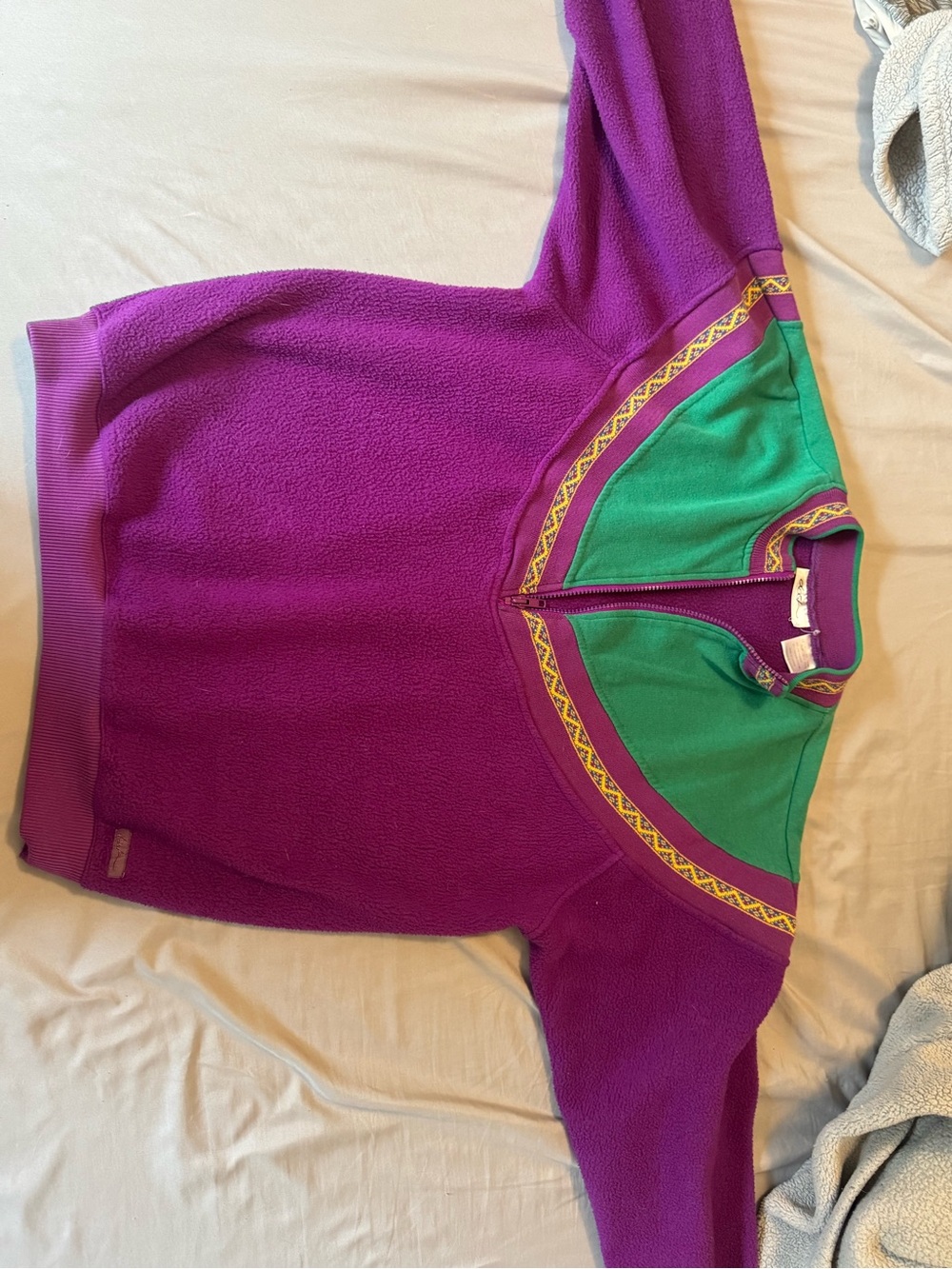 Vintage Purple and Green Half-Zip Fleece Sweater